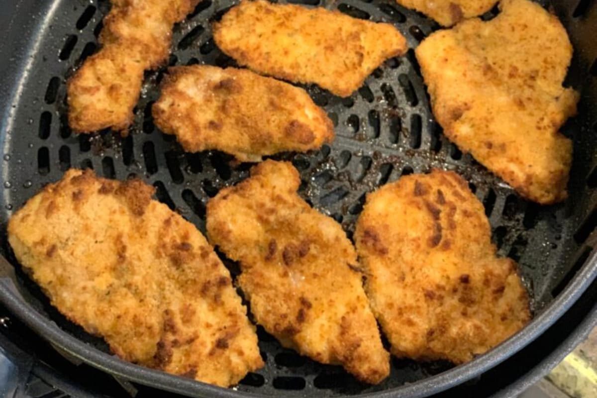 Air fryer ranch chicken tenders in a basket.