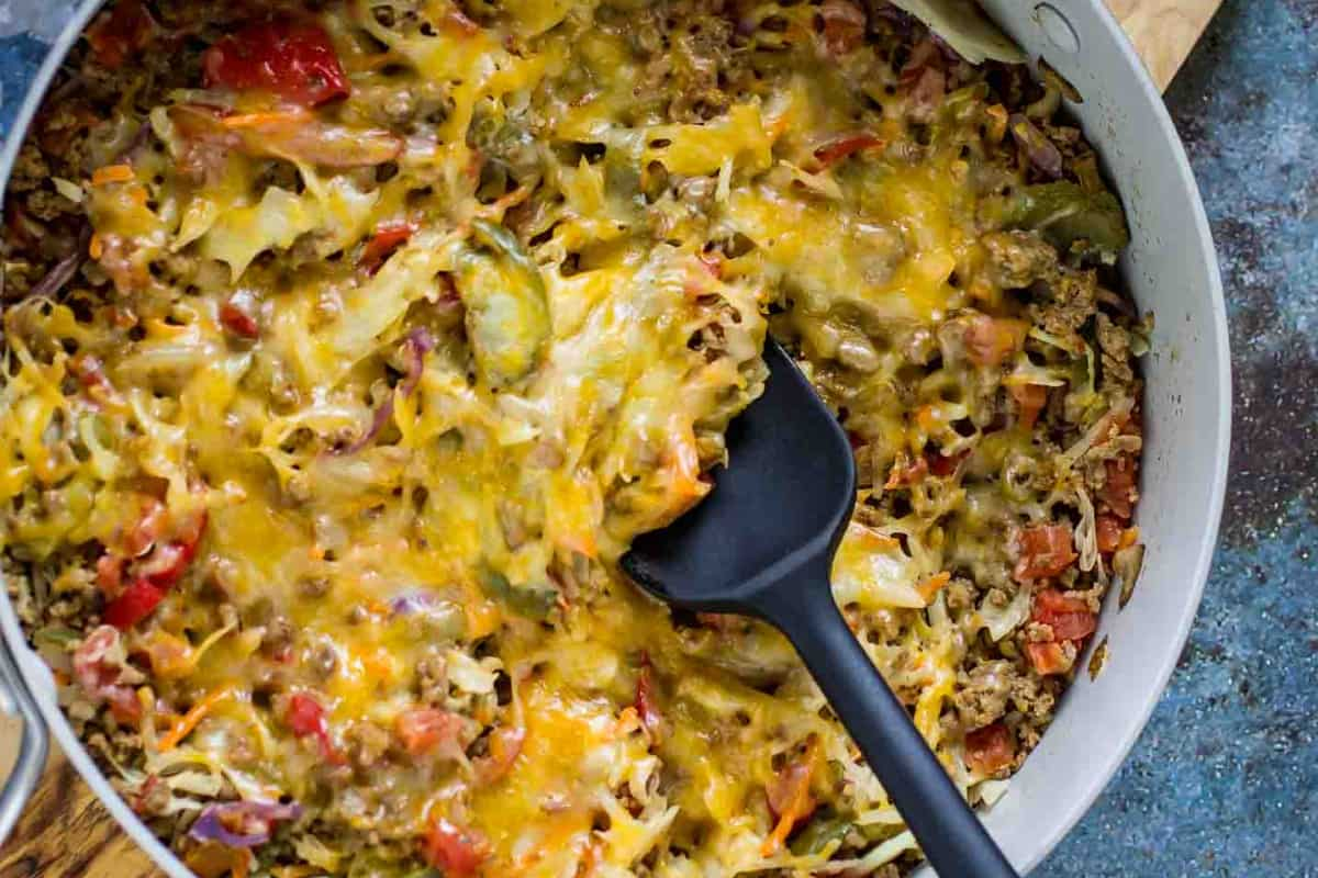 A dish of beef cabbage casserole.