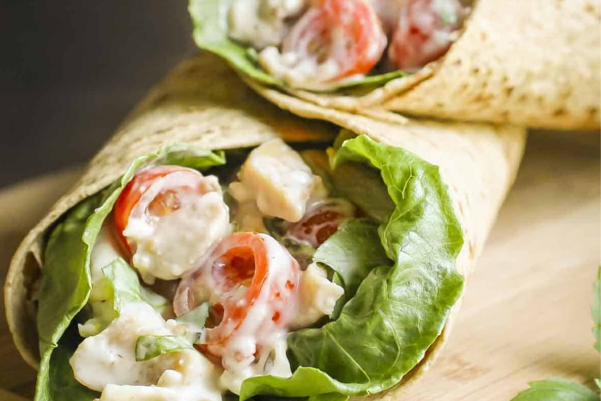 A plate of blue cheese chicken wraps.