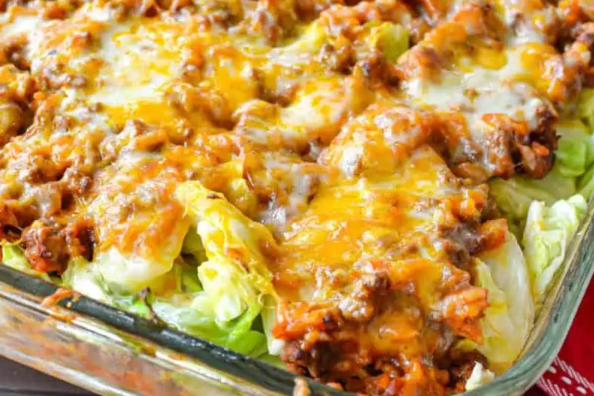 A dish of cabbage roll casserole.