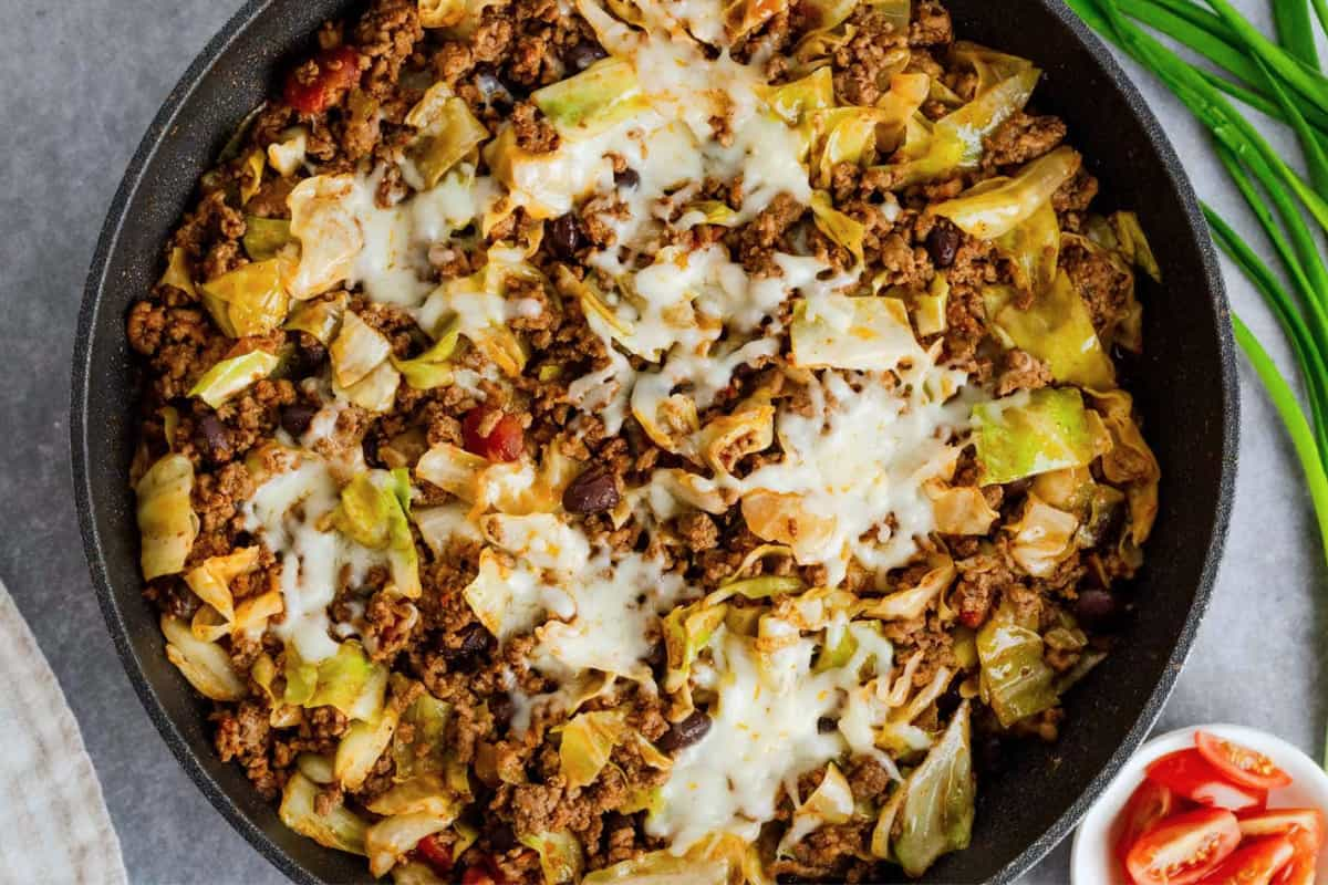 A bowl of cabbage taco skillet.