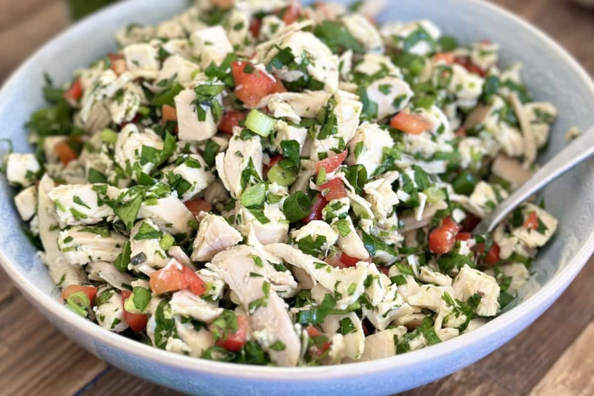 A bowl of chimichurri chicken salad.