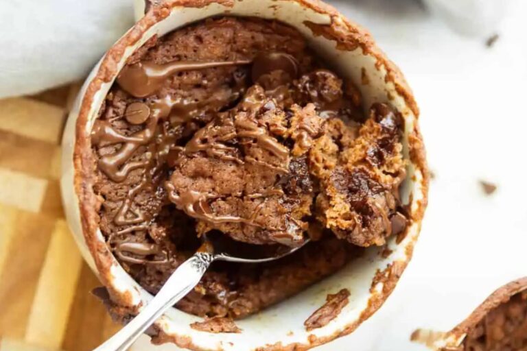 Overhead image of a high-protein kodiak mug cake.