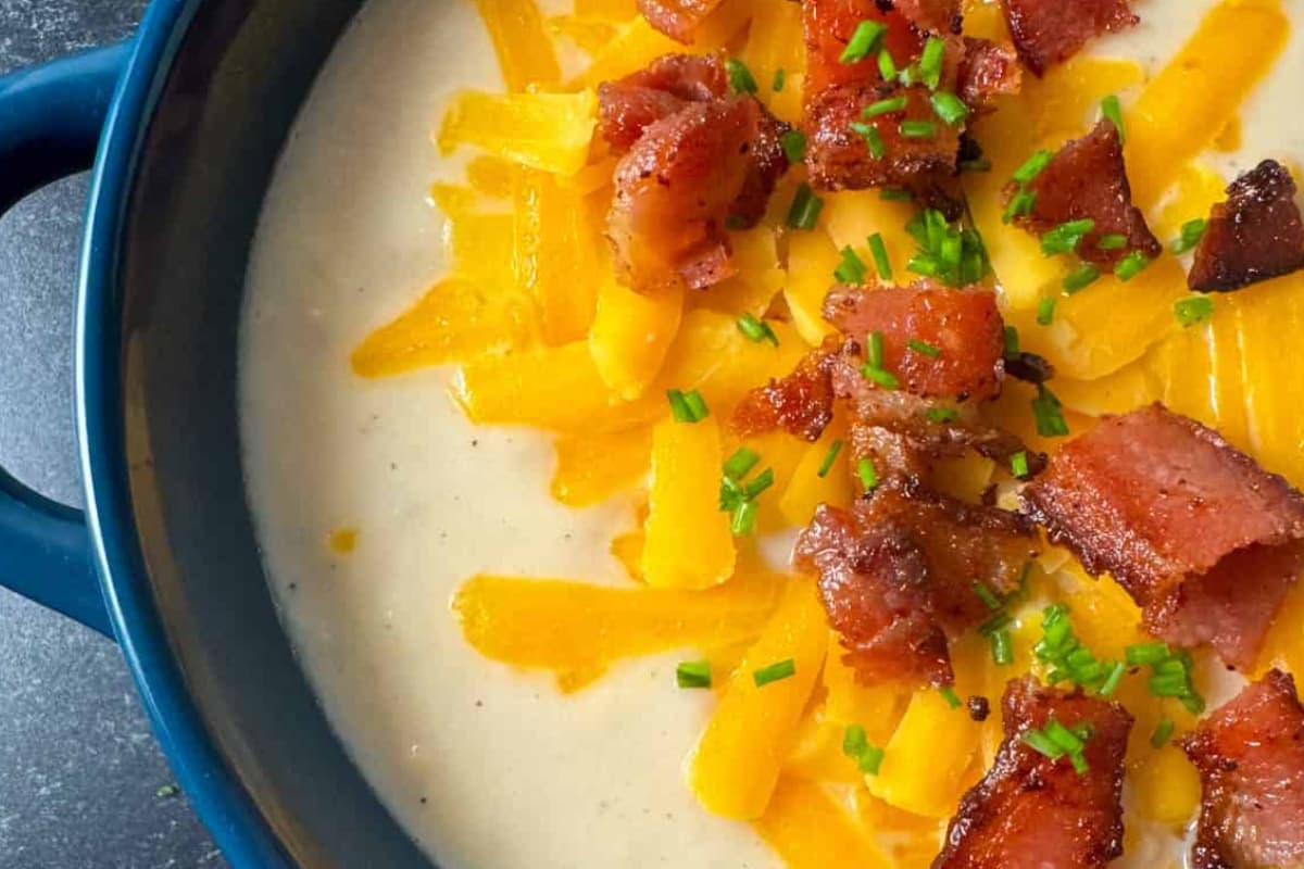 A bowl of instant pot cauliflower soup.