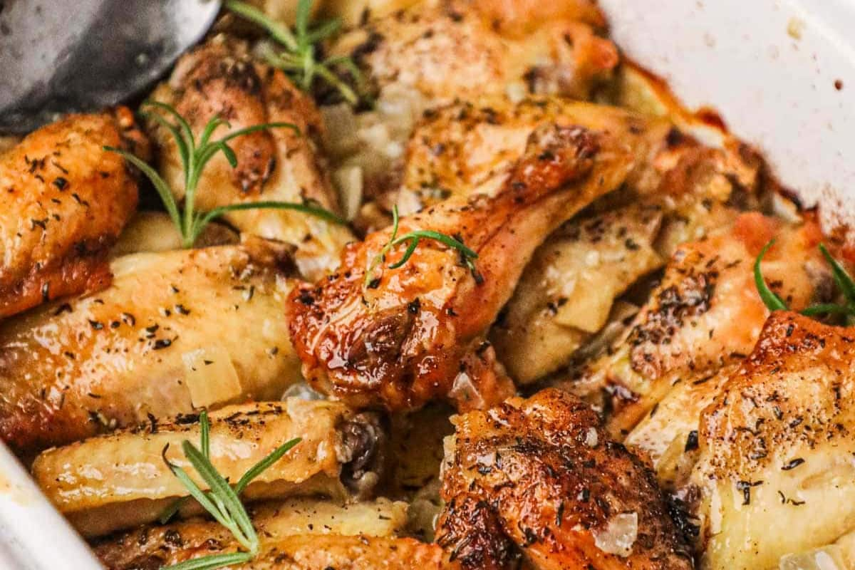 A dish of italian rosemary chicken wings.