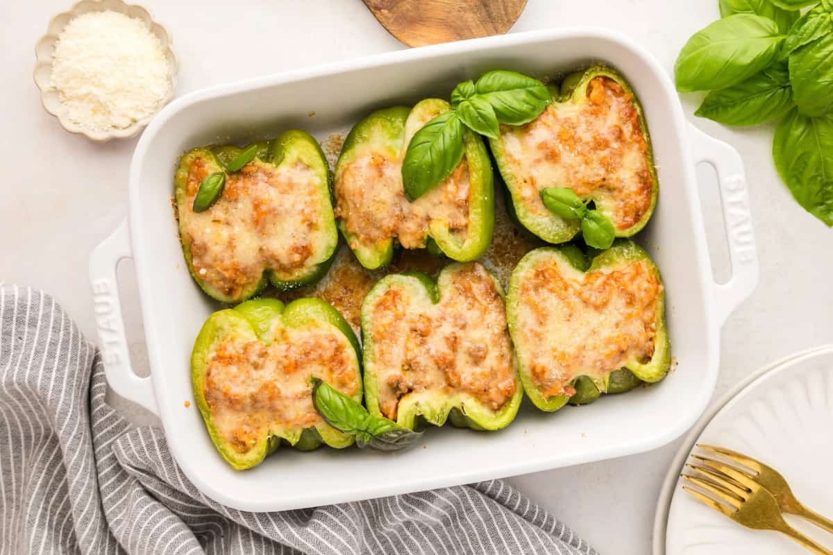 A dish of Italian stuffed peppers.