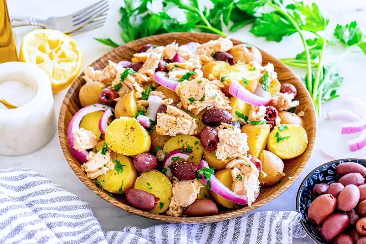 A bowl of italian tuna salad.