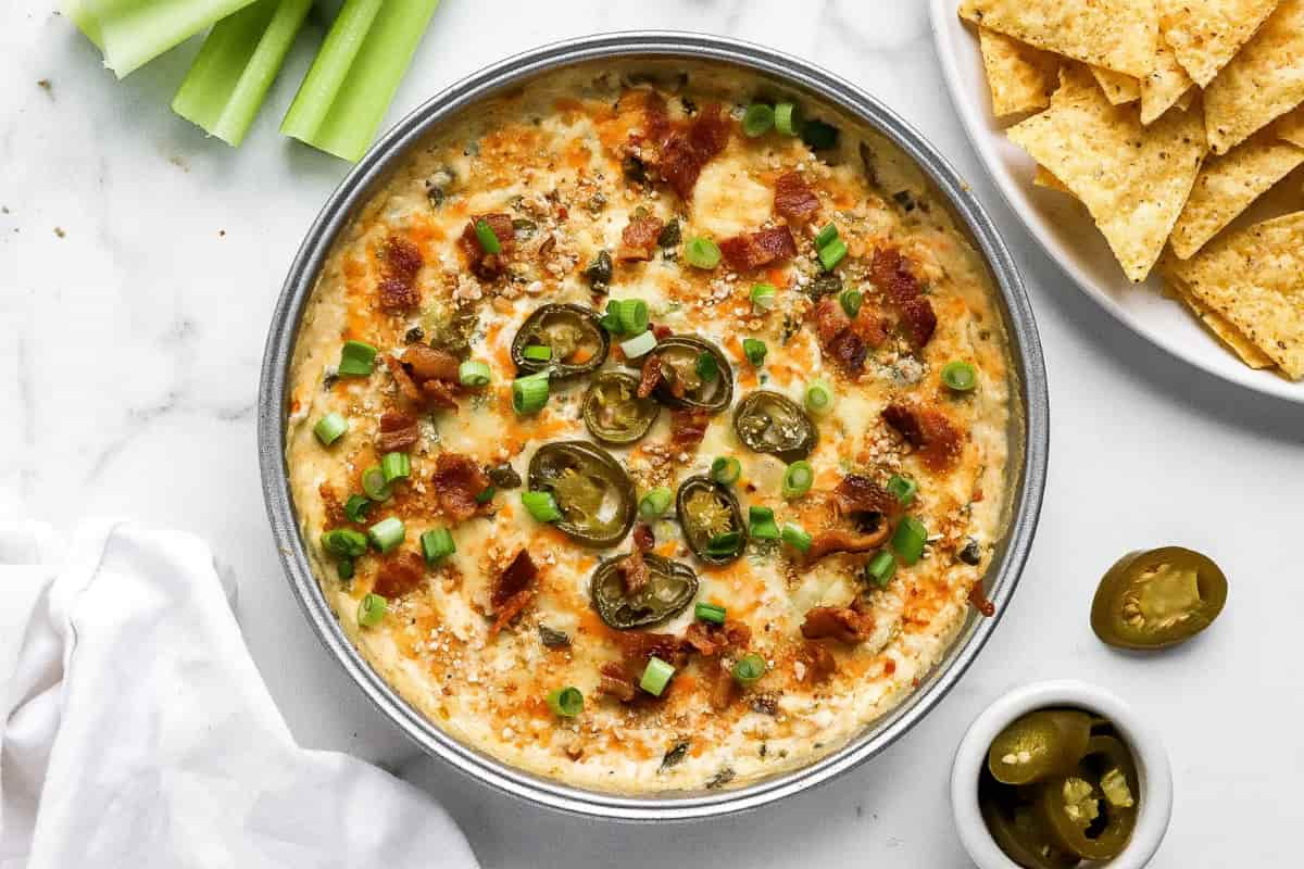 A dish of low carb jalapeno popper dip.