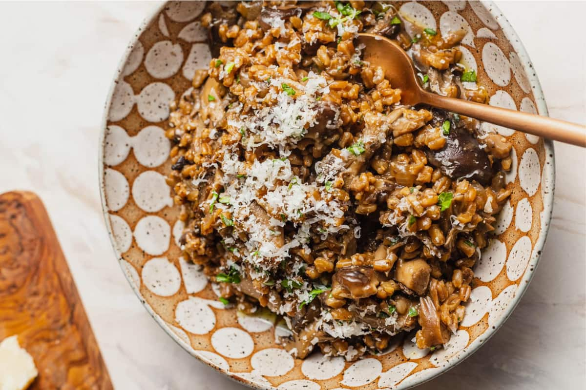 A mushroom farro risotto.