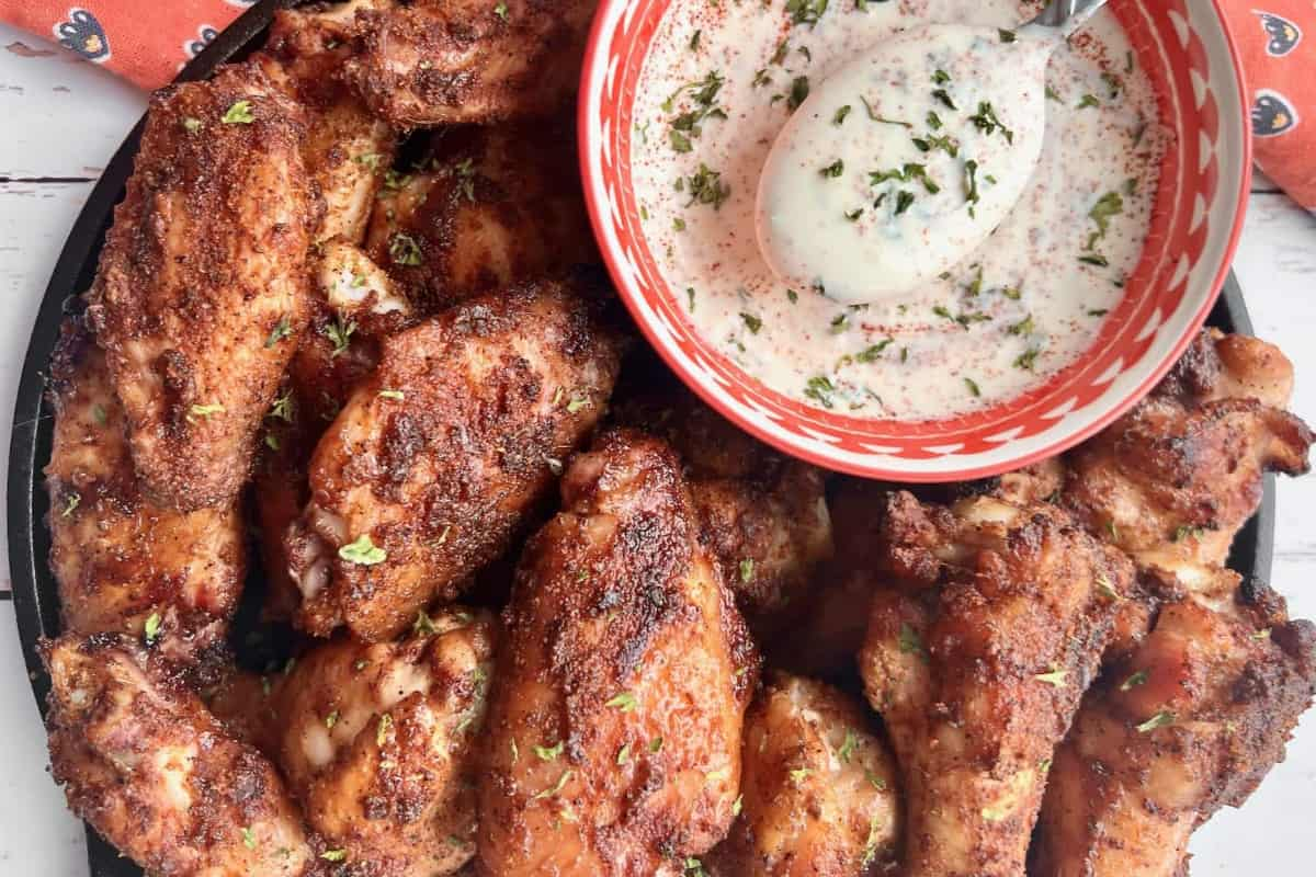 A plate of smoked chicken wings.