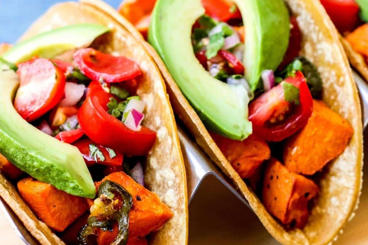 A plate of sweet potato tacos.