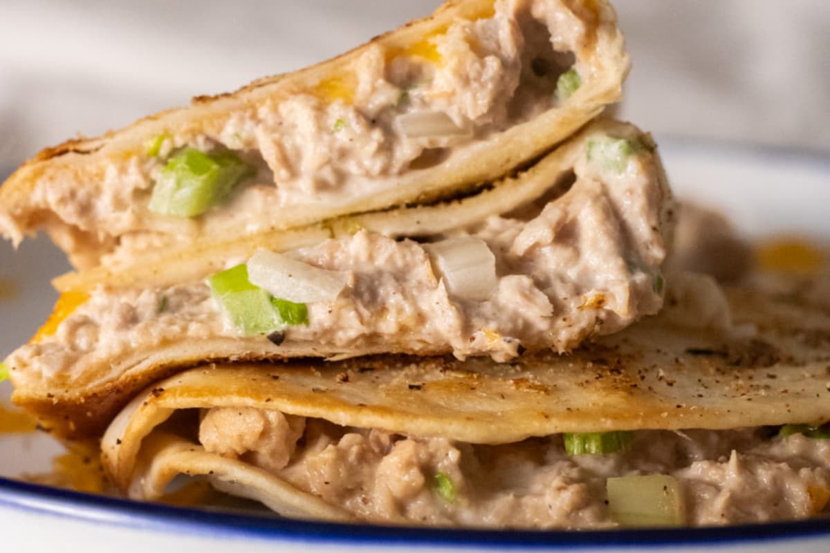 A plate of tuna melt wrap.