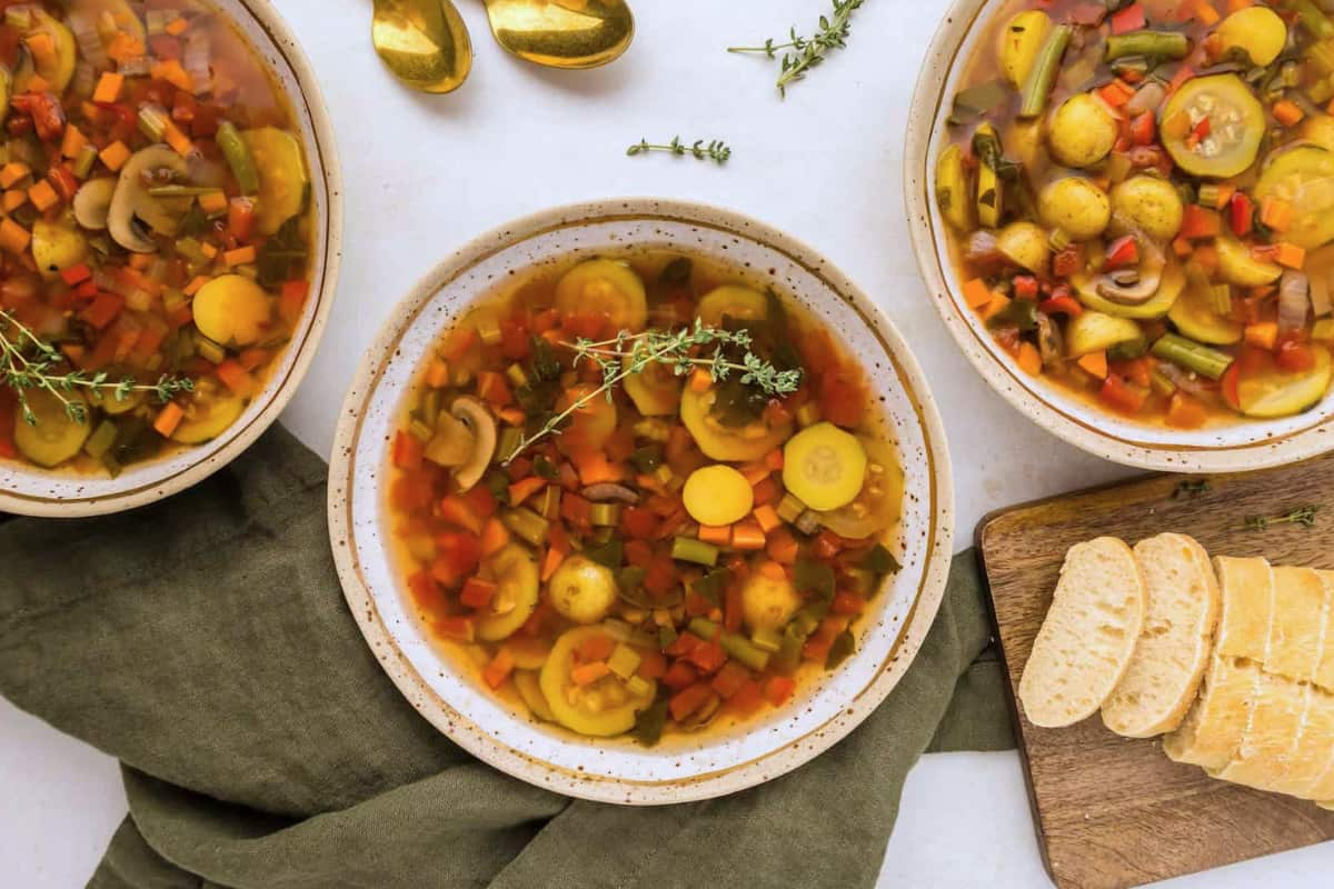 A bowl of vegetable soup.