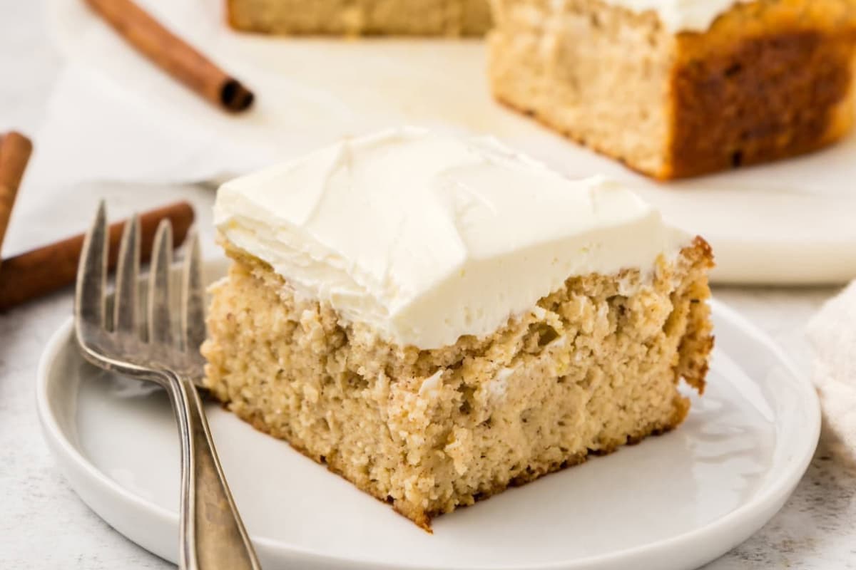 A plate of almond flour applesauce cake.