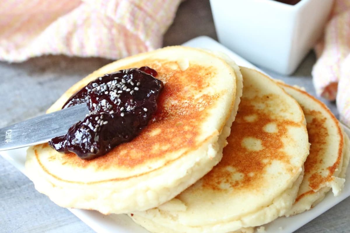 A plate of Greek Yogurt Protein Pancakes.