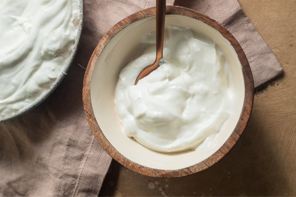 A bowl of homemade greek yogurt.