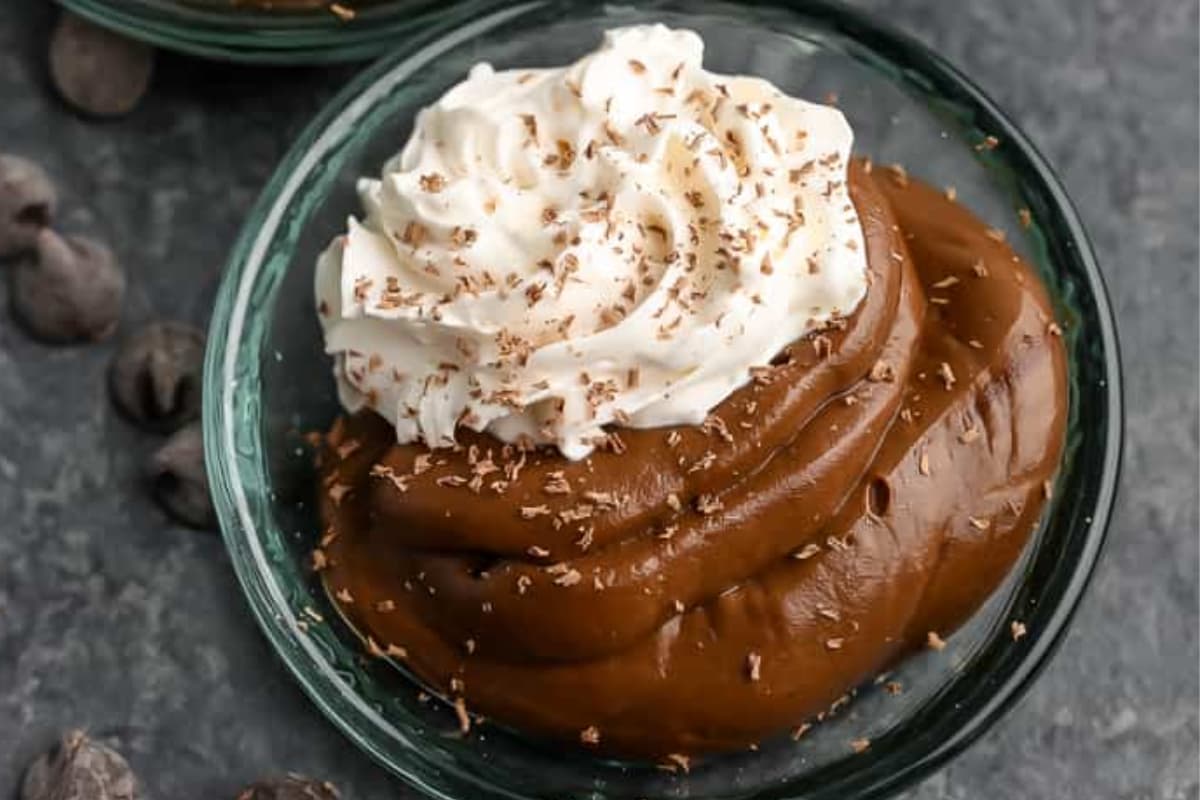 A dish of low carb Avocado Chocolate Pudding.