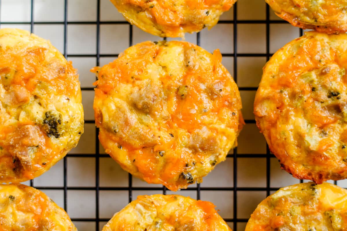 Egg bites on a cooling rack.