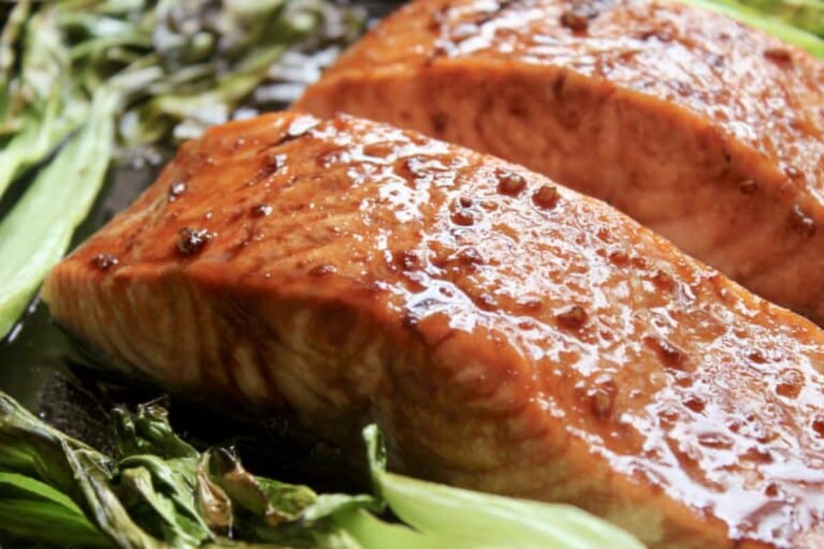 A plate of maple glazed salmon.