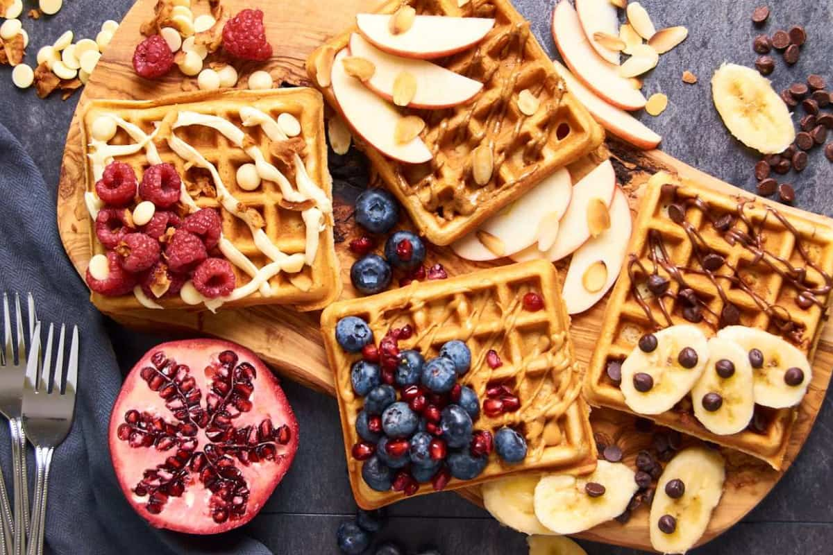 A platter of sourdough protein waffles.