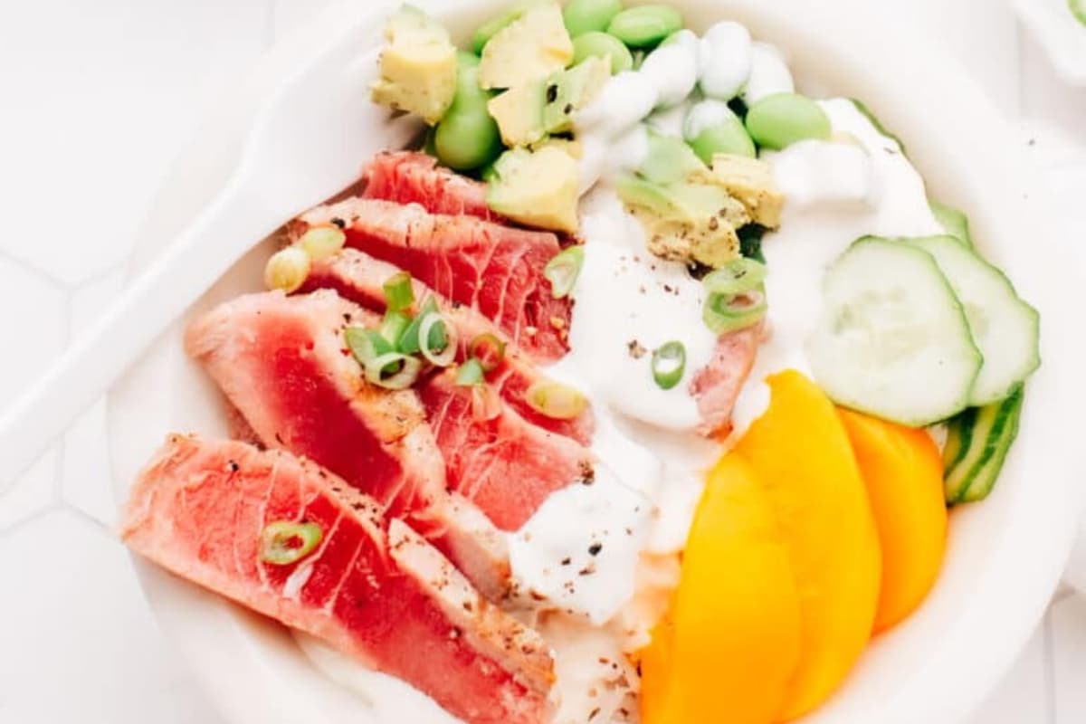 A plate of Air Fryer Tuna Steak.