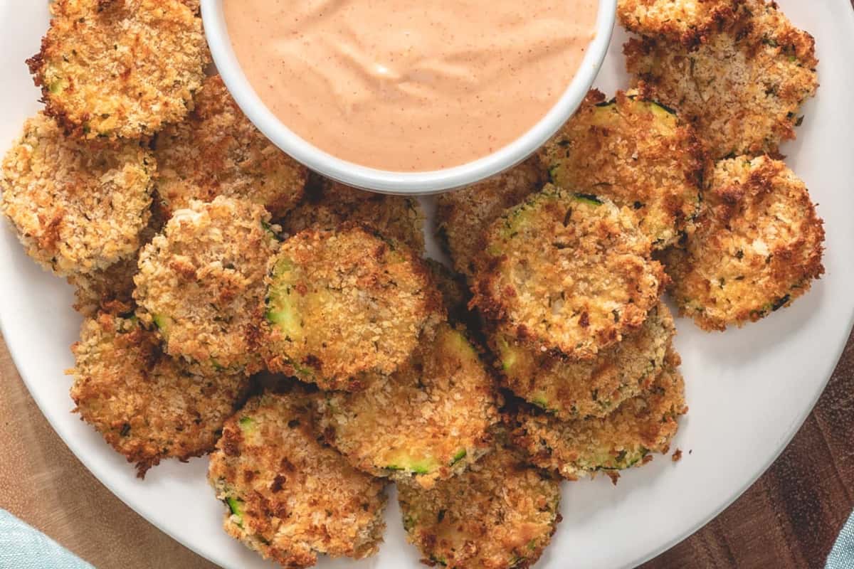 A plate of Air Fryer Zucchini Chips.