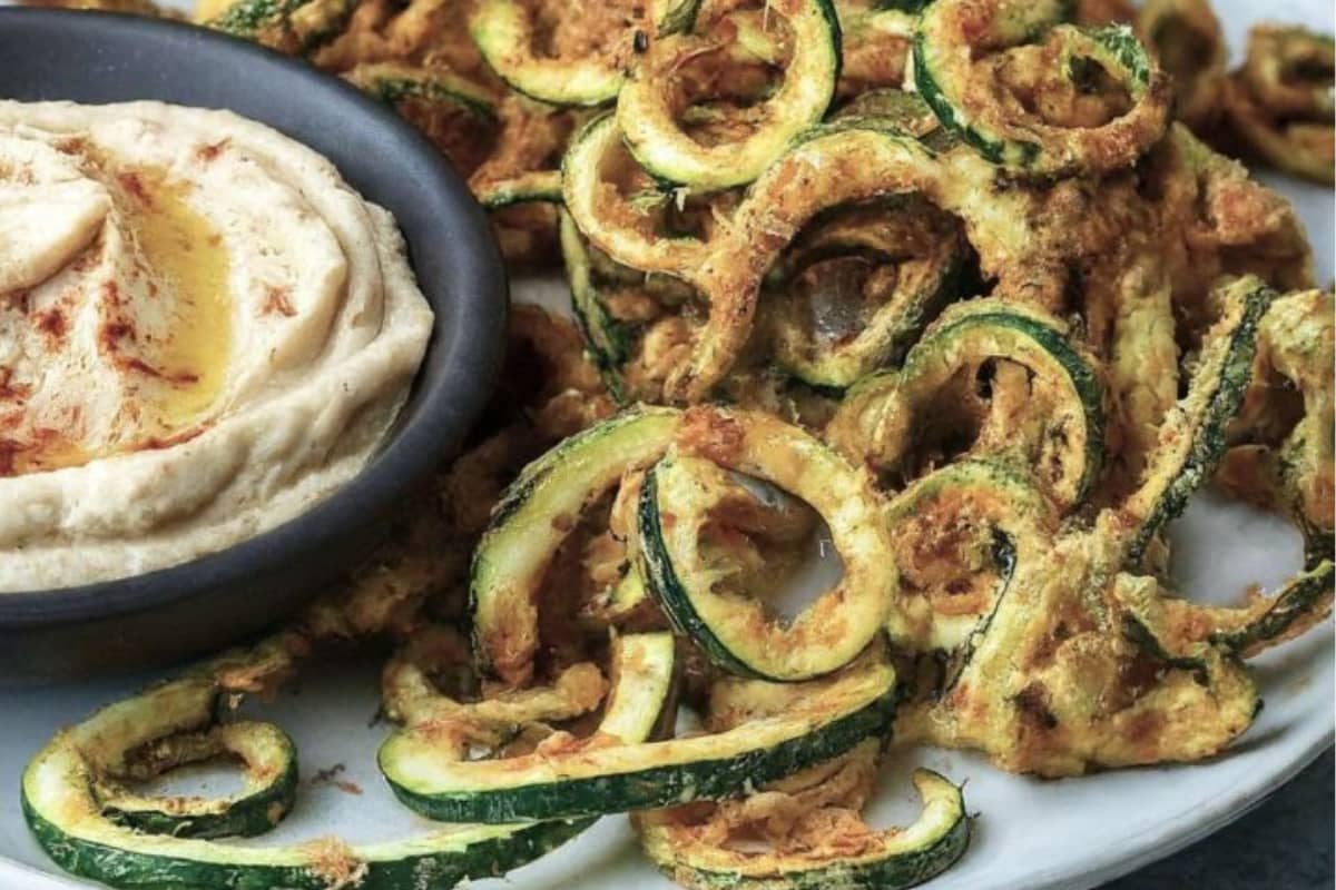 A plate of Air Fryer Zucchini Curly Fries.