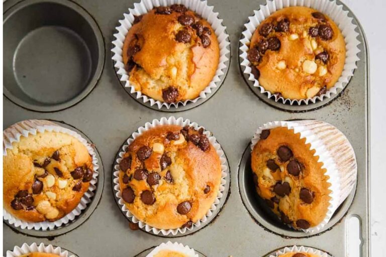 A tray of Almond Flour Chocolate Chip Muffins.