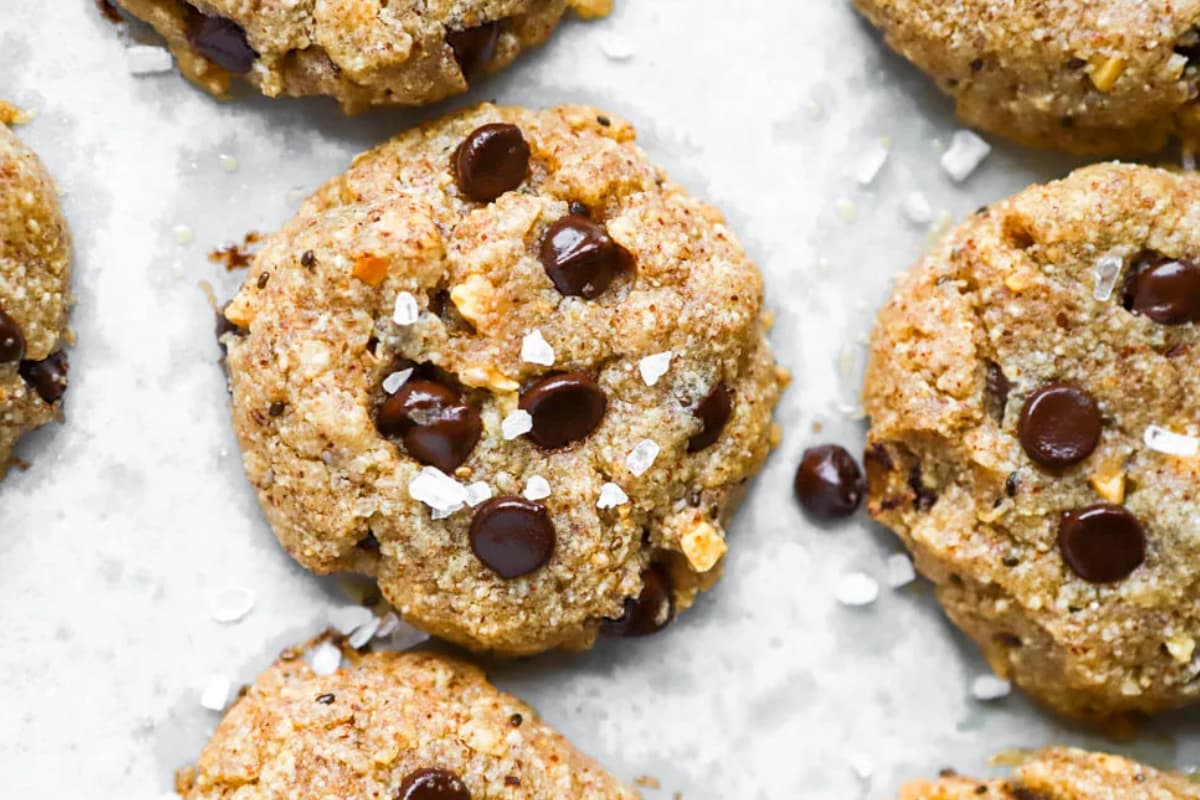 A tray of Almond Butter Cookies With Chocolate Chips.