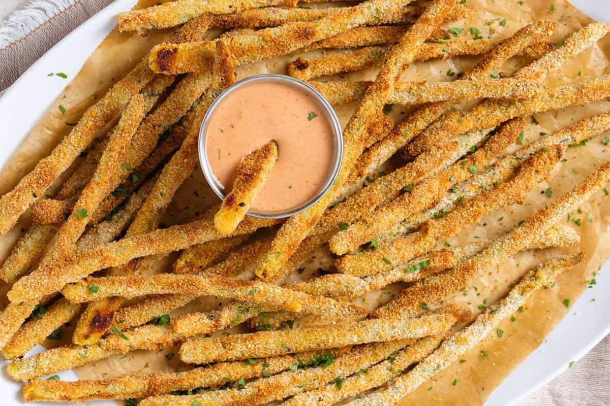 A plate of Baked Asparagus Fries.