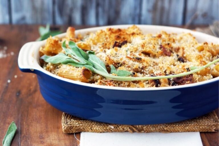 A dish of Creamy Baked Rigatoni With Butternut Squash.