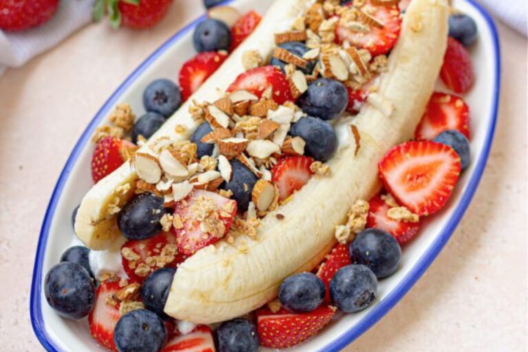 A plate of Breakfast Banana Split.
