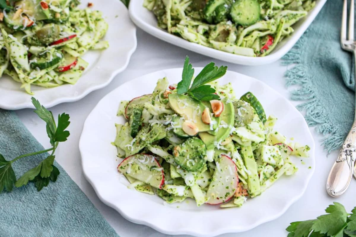 A plate of Cabbage Green Goddess Salad.