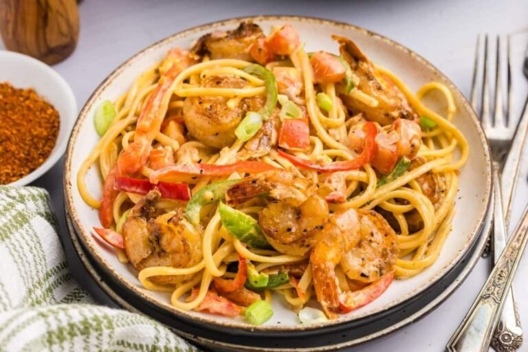 A plate of Cajun Shrimp Pasta.