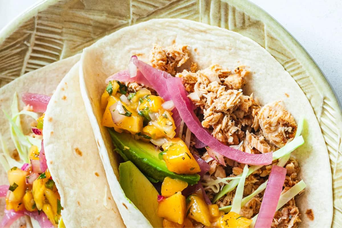 A plate of Canned Salmon Tacos.