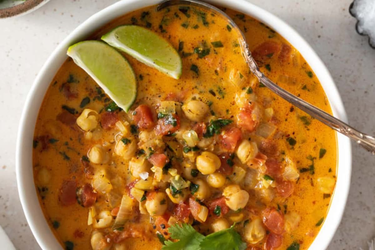 A bowl of Chickpea Curry Soup.
