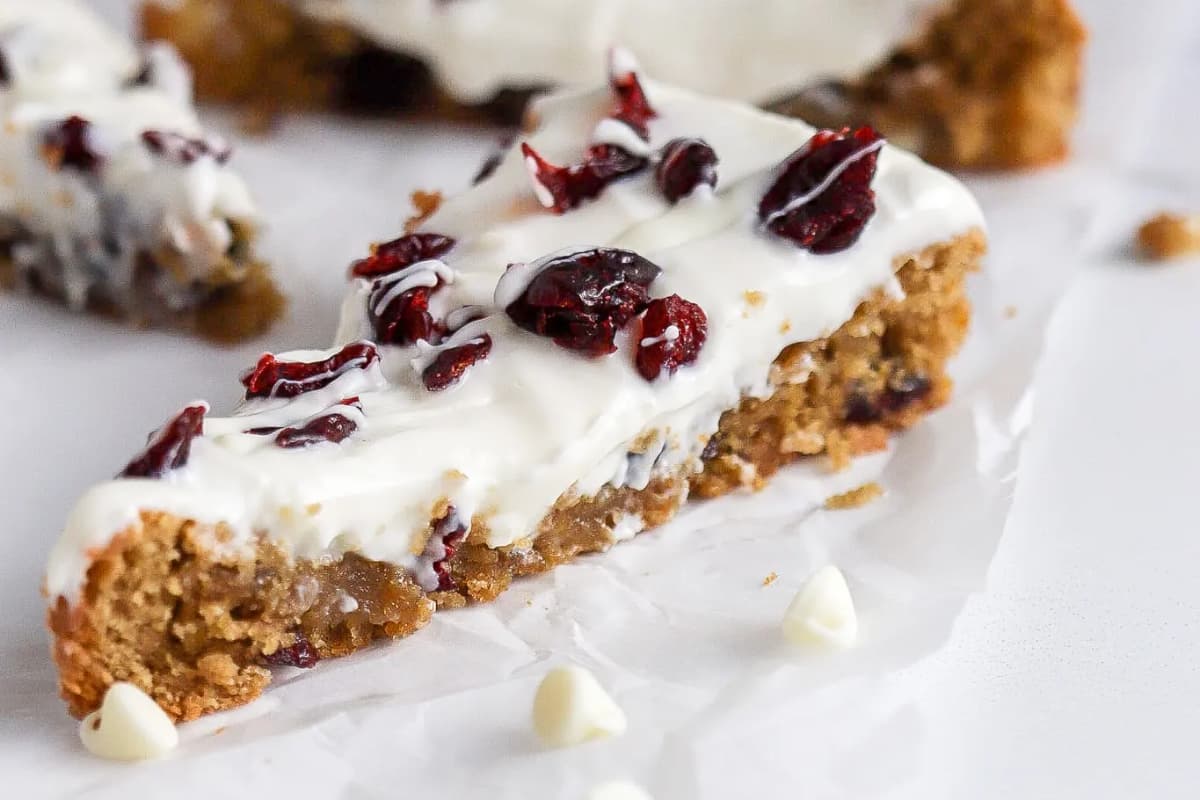 Slices of Copycat Cranberry Bliss Bars.
