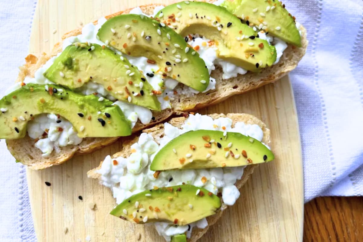 A plate of Cottage Cheese Avocado Toast.