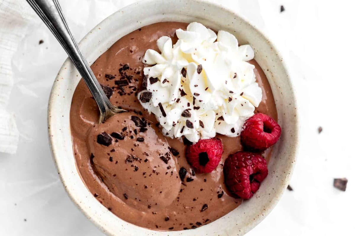 A dish of Cottage Cheese Chocolate Mousse.