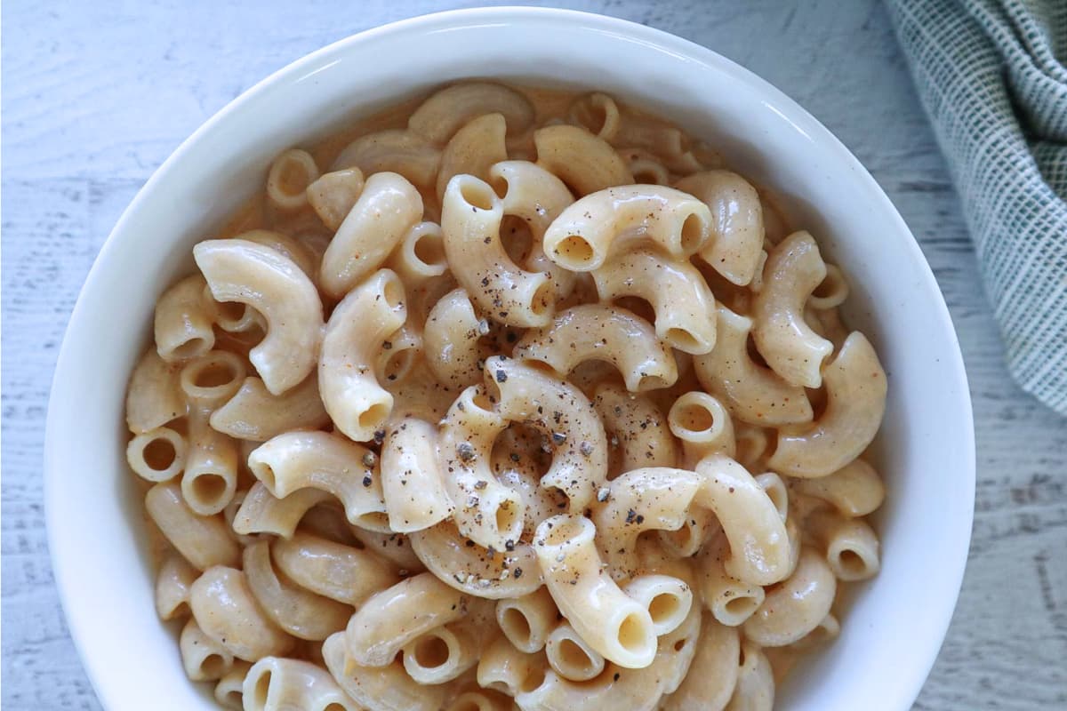 A bowl of Cottage Cheese Mac And Cheese.