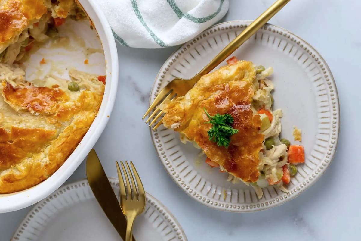A plate of Dairy-Free Chicken Pot Pie.