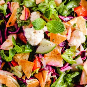 Closeup of fattoush salad.