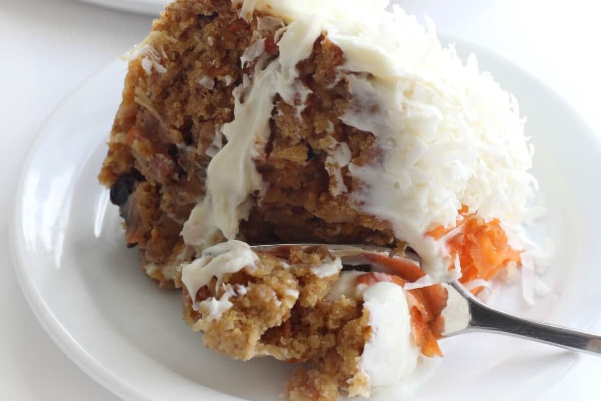 A plate of Gluten-Free Vegan Carrot Cake.