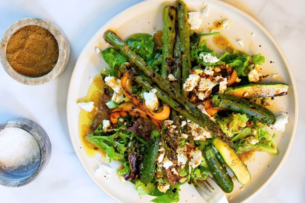 A plate of Grilled Vegetable Salad.