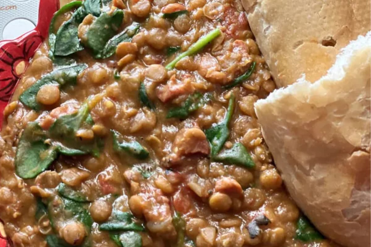A bowl of Ham Bone and Lentil Stew.