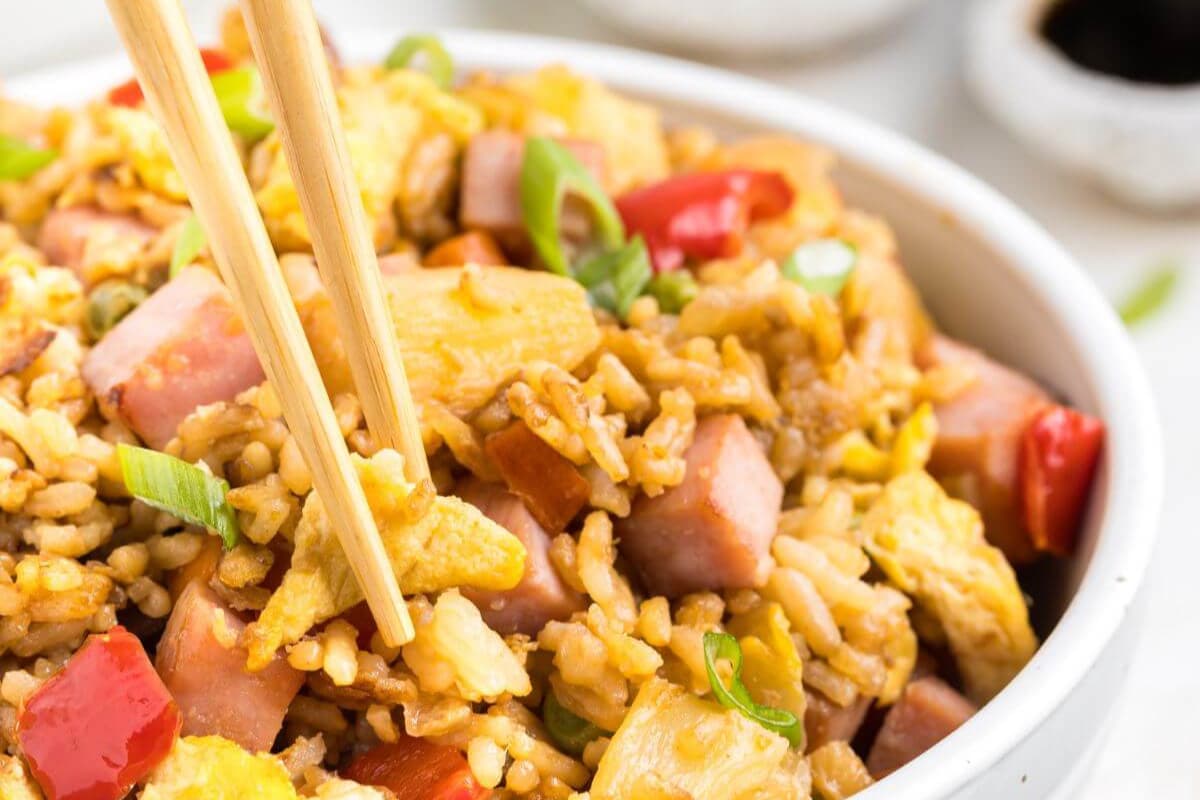 A dish of Ham and Pineapple Fried Rice.