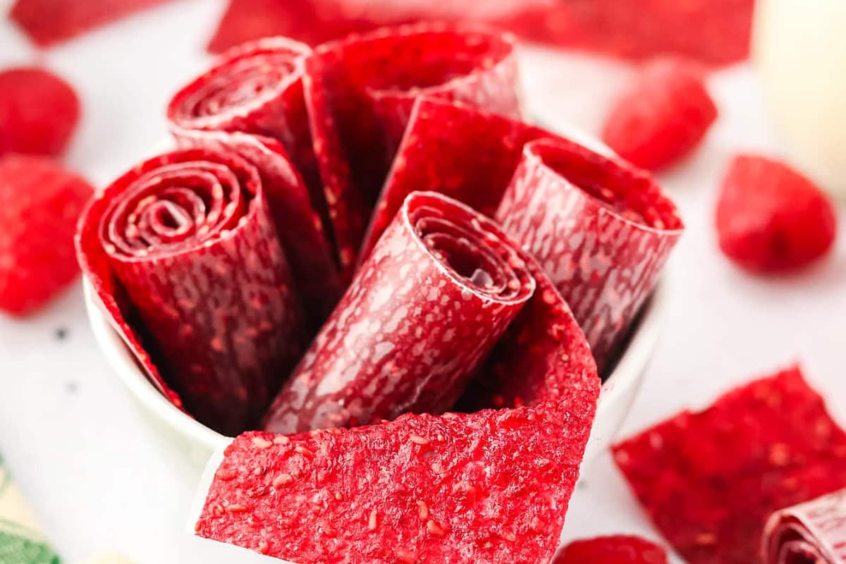 A dish of Homemade Fruit Roll Ups.