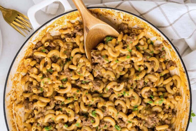 A dish of Homemade Hamburger Helper.