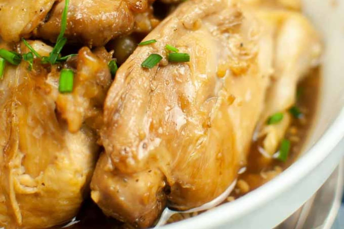 A bowl of Instant Pot Chicken Adobo.