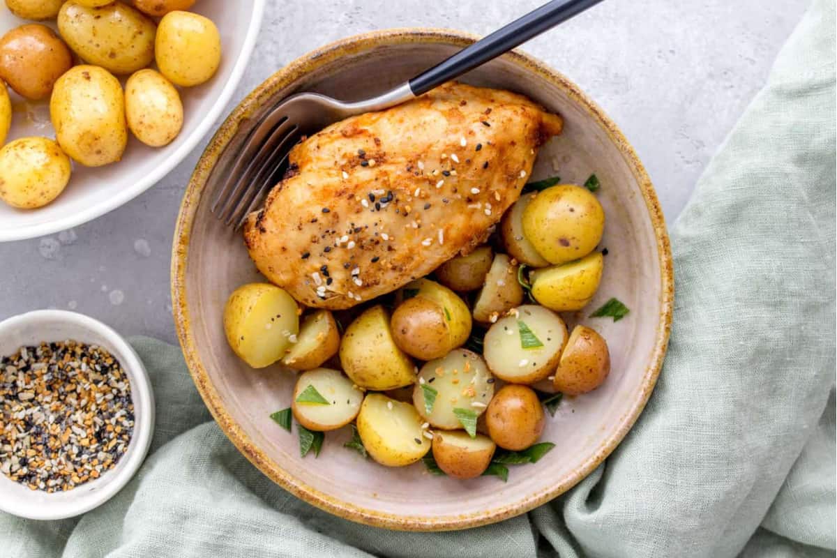 A plate of Easy Instant Pot Chicken and Potatoes.